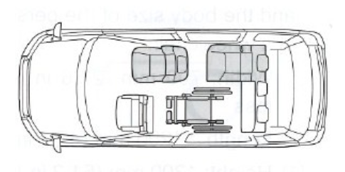 A seating plan of a DiamondCab taxi.
「鑽的」的士的座位分佈圖。

